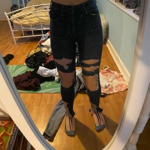 Ripped dark blue jeans!